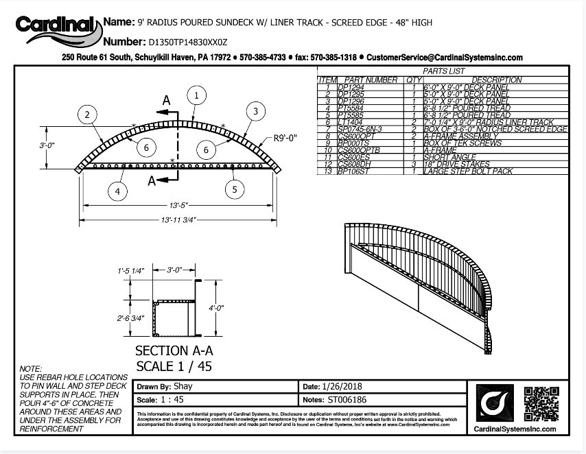9' Radius Steel Sundeck 48"